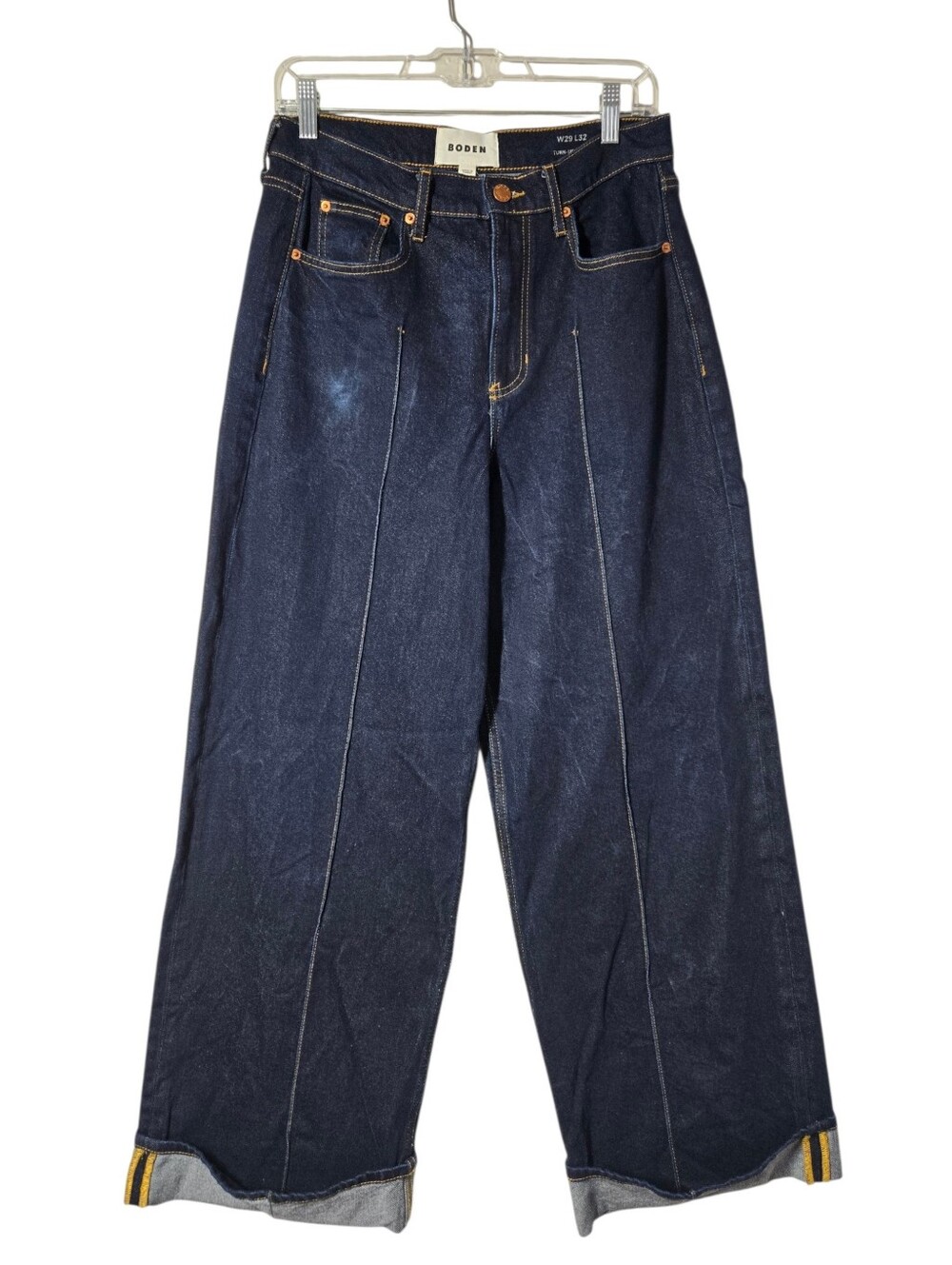 Boden Turn-Up Jeans High Rise Wide Leg Indigo Rinse Dark Wash - Picture 4 of 16